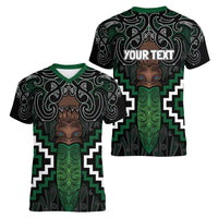 Maori Taiaha Pounamu Whakairo Personalized Women V-Neck T-Shirt Jade Poutama Motifs LT7 - Polynesian Pride