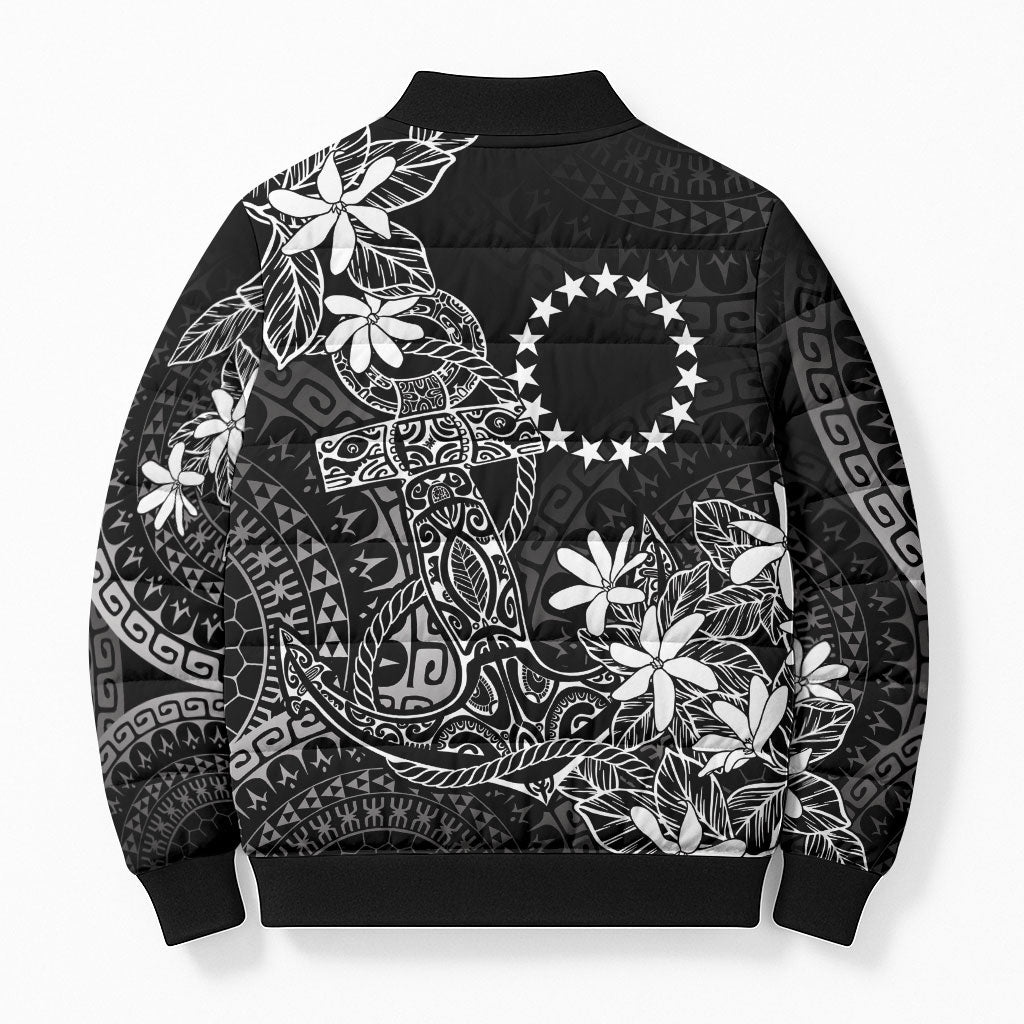 Black Kuki Airani Tapakau Bomber Puffer Jacket Tribal Anchor Mix Tiare