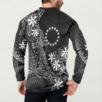 Black Kuki Airani Tapakau Button Sweatshirt Tribal Anchor Mix Tiare