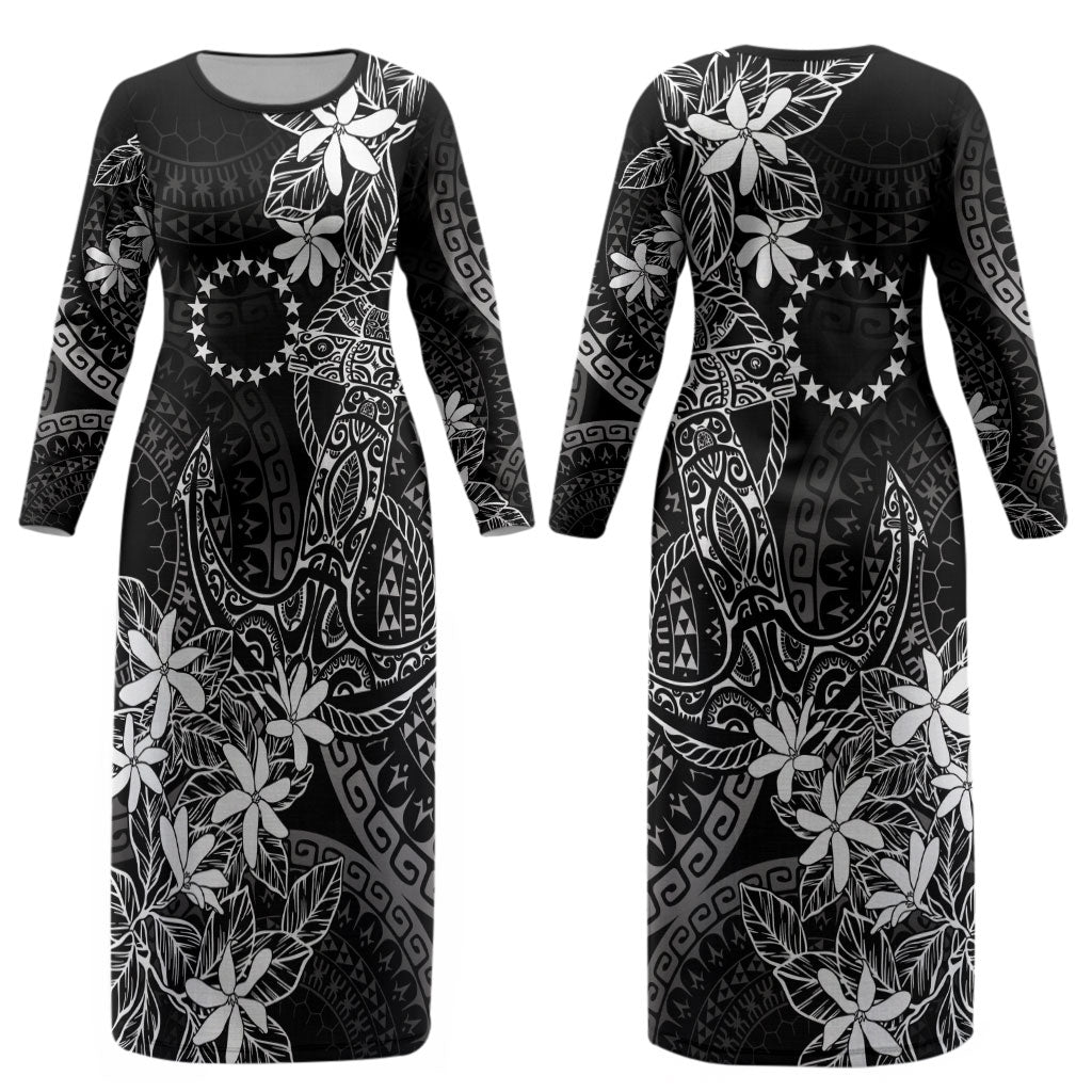 Black Kuki Airani Tapakau Couples Matching Long Sleeve Bodycon Dress and Hawaiian Shirt Tribal Anchor Mix Tiare LT7 - Polynesian Pride