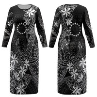 Black Kuki Airani Tapakau Couples Matching Long Sleeve Bodycon Dress and Hawaiian Shirt Tribal Anchor Mix Tiare LT7 - Polynesian Pride