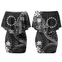 Black Kuki Airani Tapakau Couples Matching Off Shoulder Short Dress and Long Sleeve Button Shirt Tribal Anchor Mix Tiare LT7 - Polynesian Pride