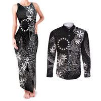 Black Kuki Airani Tapakau Couples Matching Tank Maxi Dress and Long Sleeve Button Shirt Tribal Anchor Mix Tiare LT7 Black - Polynesian Pride