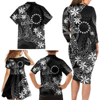 Black Kuki Airani Tapakau Family Matching Long Sleeve Bodycon Dress and Hawaiian Shirt Tribal Anchor Mix Tiare LT7 - Polynesian Pride