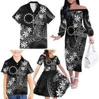 Black Kuki Airani Tapakau Family Matching Off The Shoulder Long Sleeve Dress and Hawaiian Shirt Tribal Anchor Mix Tiare LT7 - Polynesian Pride