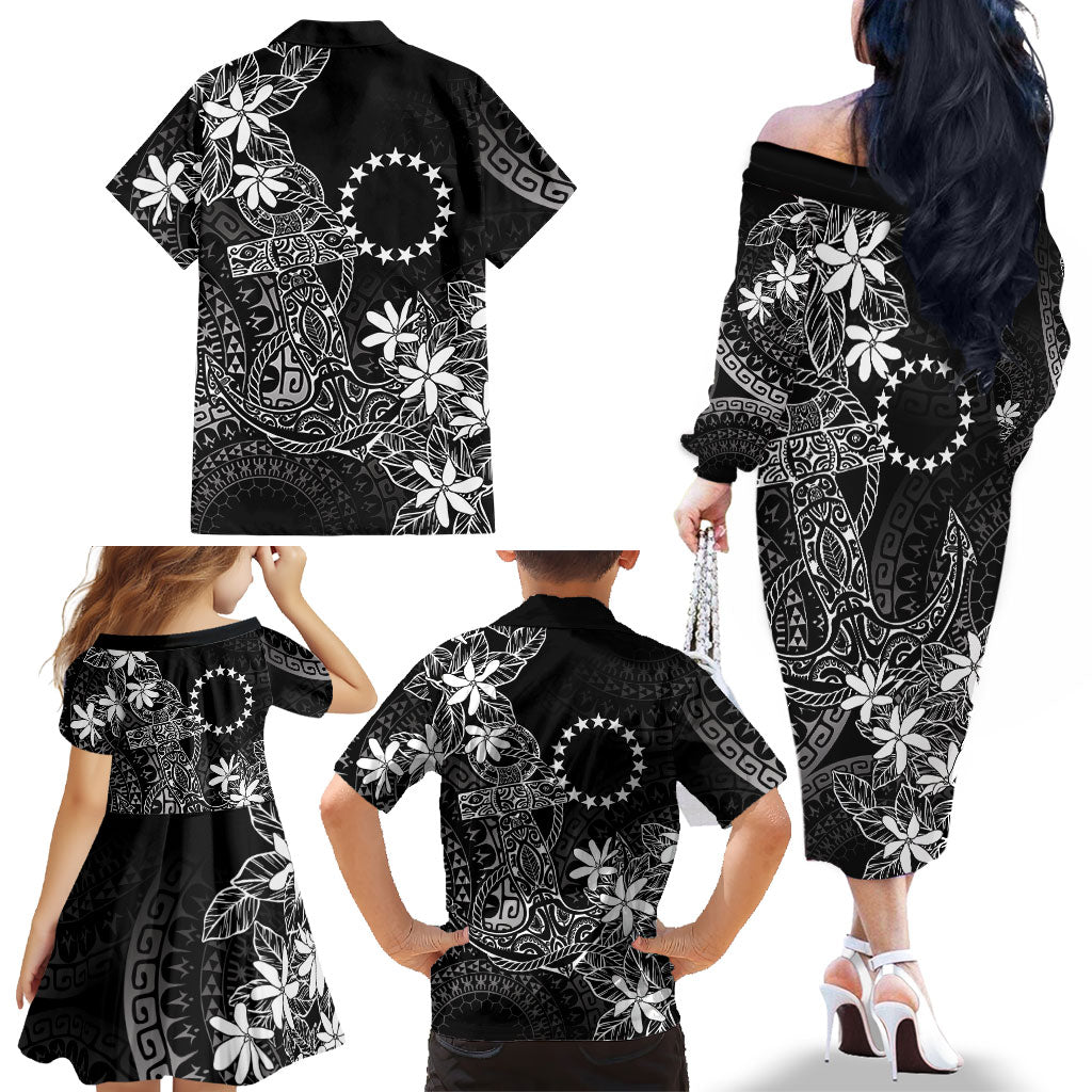 Black Kuki Airani Tapakau Family Matching Off The Shoulder Long Sleeve Dress and Hawaiian Shirt Tribal Anchor Mix Tiare LT7 - Polynesian Pride