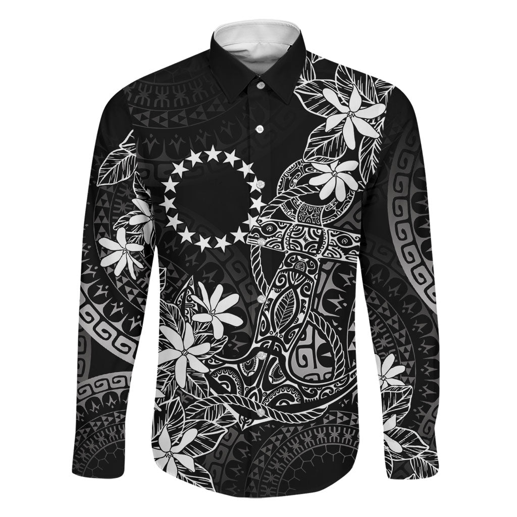 Black Kuki Airani Tapakau Family Matching Off Shoulder Maxi Dress and Hawaiian Shirt Tribal Anchor Mix Tiare LT7 Dad's Shirt - Long Sleeve Black - Polynesian Pride