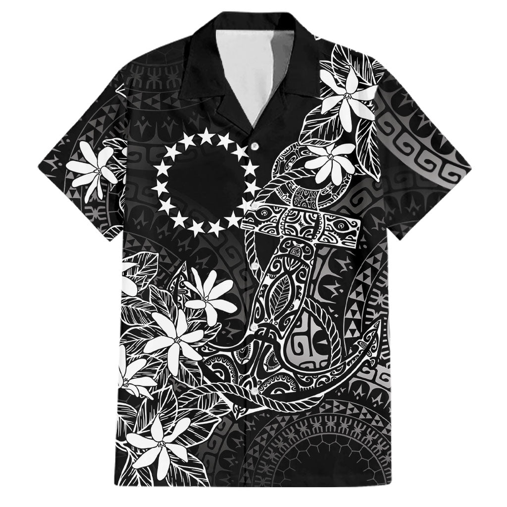 Black Kuki Airani Tapakau Family Matching Off Shoulder Short Dress and Hawaiian Shirt Tribal Anchor Mix Tiare LT7 Dad's Shirt - Short Sleeve Black - Polynesian Pride