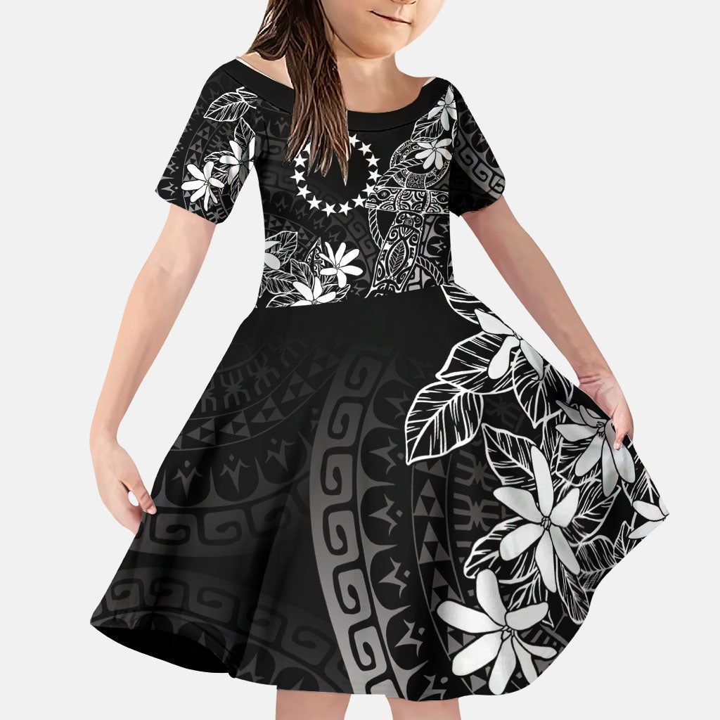 Black Kuki Airani Tapakau Family Matching Tank Maxi Dress and Hawaiian Shirt Tribal Anchor Mix Tiare LT7 Daughter's Dress Black - Polynesian Pride