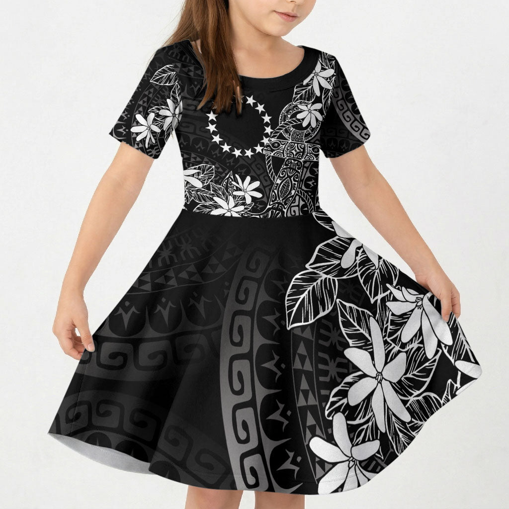 Black Kuki Airani Tapakau Kid Short Sleeve Dress Tribal Anchor Mix Tiare LT7 KID Black - Polynesian Pride