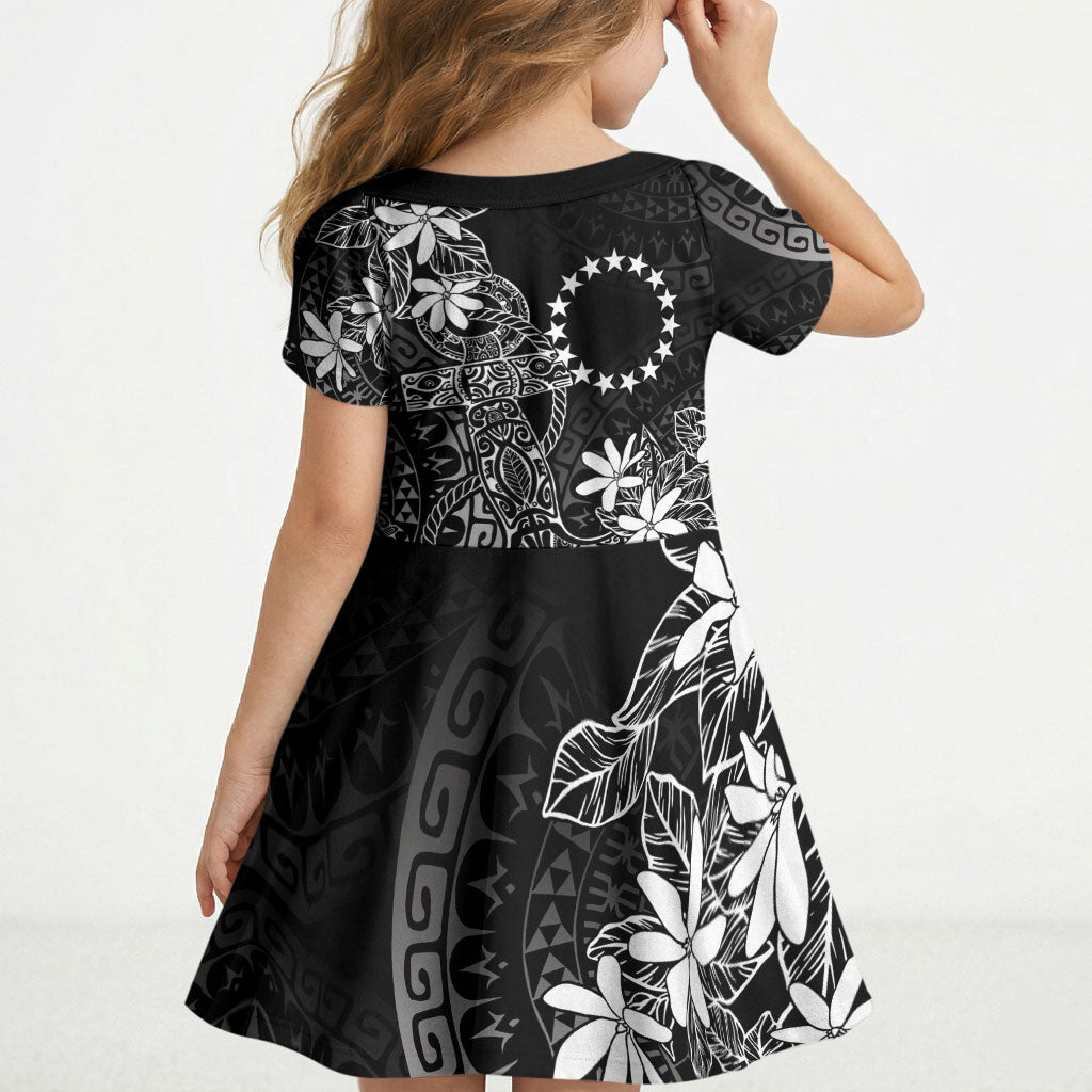Black Kuki Airani Tapakau Kid Short Sleeve Dress Tribal Anchor Mix Tiare LT7 - Polynesian Pride