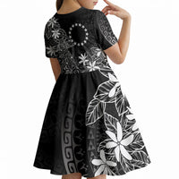 Black Kuki Airani Tapakau Kid Short Sleeve Dress Tribal Anchor Mix Tiare LT7 - Polynesian Pride
