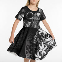 Black Kuki Airani Tapakau Kid Short Sleeve Dress Tribal Anchor Mix Tiare LT7 - Polynesian Pride