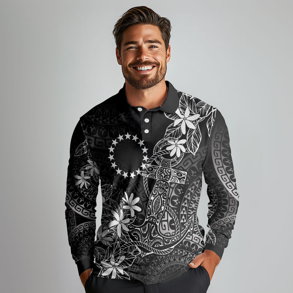 Black Kuki Airani Tapakau Long Sleeve Polo Shirt Tribal Anchor Mix Tiare