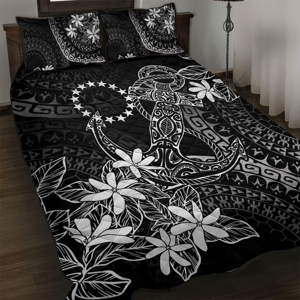 Black Kuki Airani Tapakau Quilt Bed Set Tribal Anchor Mix Tiare