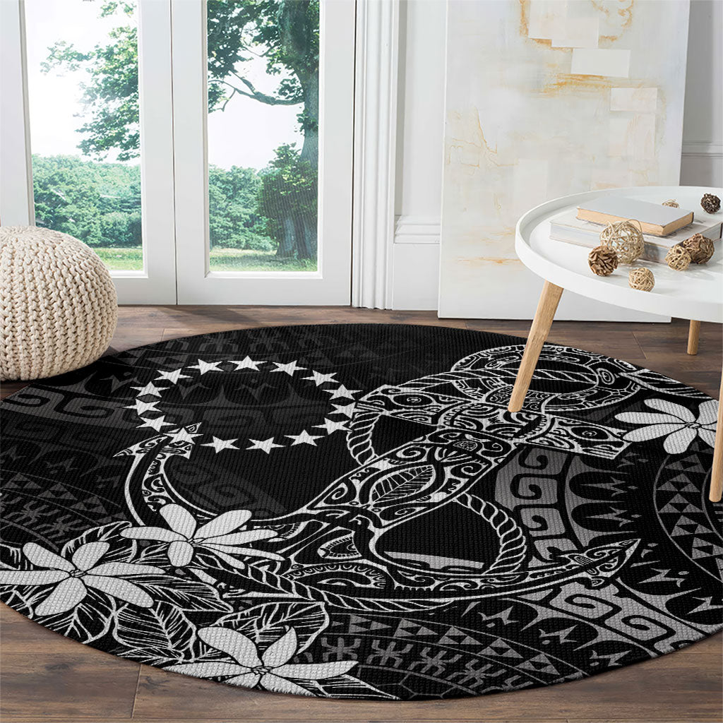 Black Kuki Airani Tapakau Round Carpet Tribal Anchor Mix Tiare