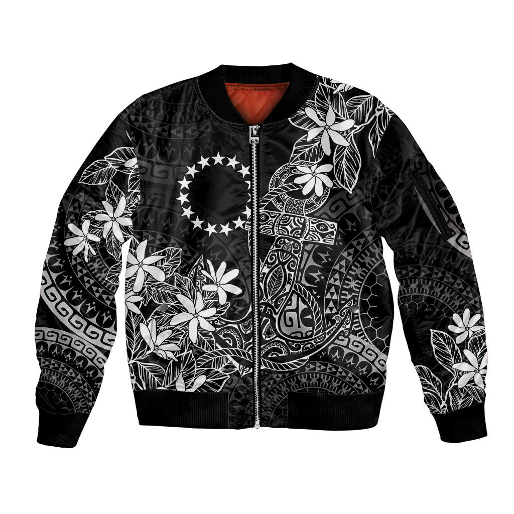 Black Kuki Airani Tapakau Sleeve Zip Bomber Jacket Tribal Anchor Mix Tiare