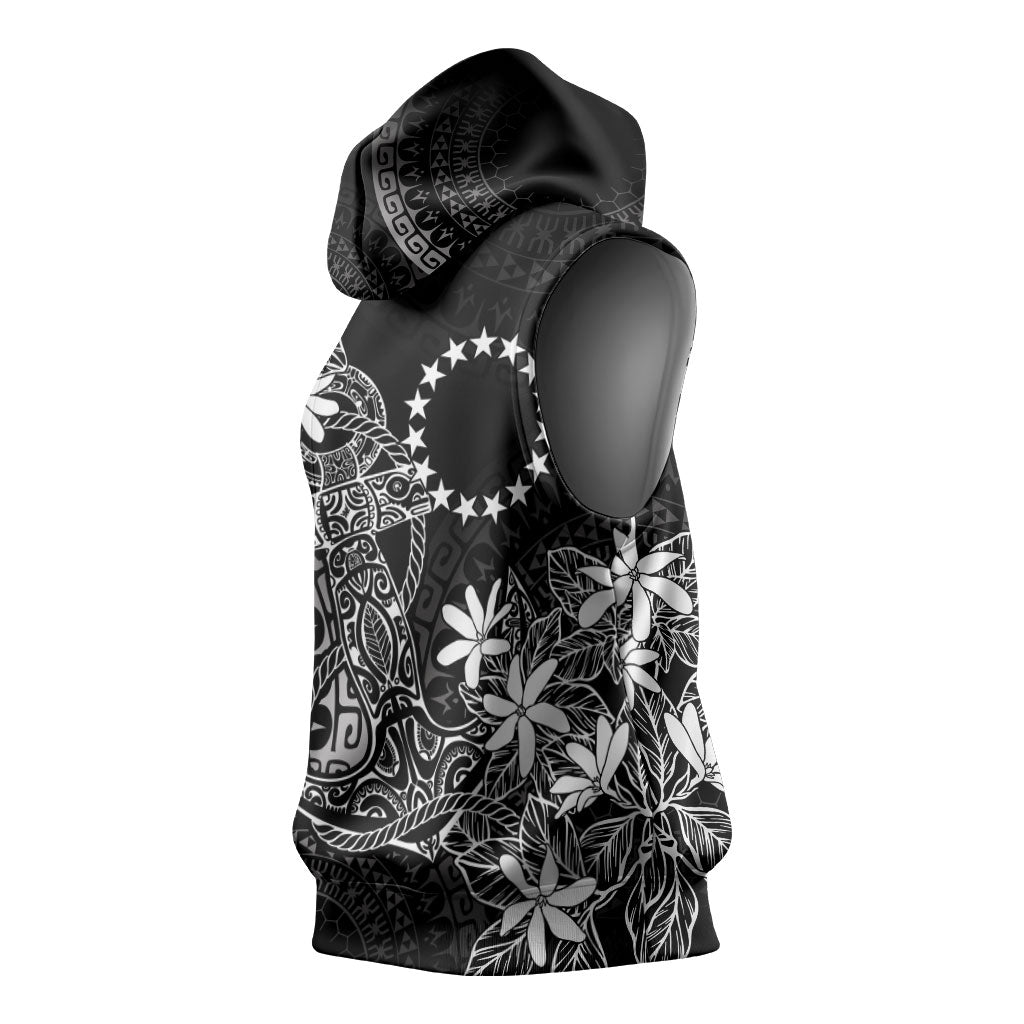Black Kuki Airani Tapakau Sleeveless Hoodie Tribal Anchor Mix Tiare