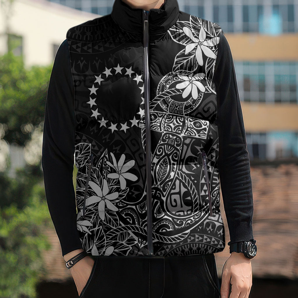 Black Kuki Airani Tapakau Sleeveless Puffer Jacket Tribal Anchor Mix Tiare