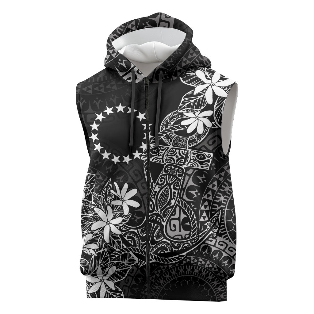 Black Kuki Airani Tapakau Sleeveless Zip Hoodie Tribal Anchor Mix Tiare
