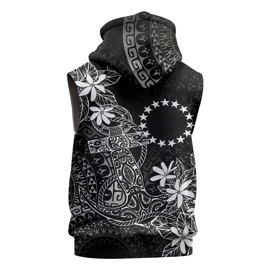 Black Kuki Airani Tapakau Sleeveless Zip Hoodie Tribal Anchor Mix Tiare