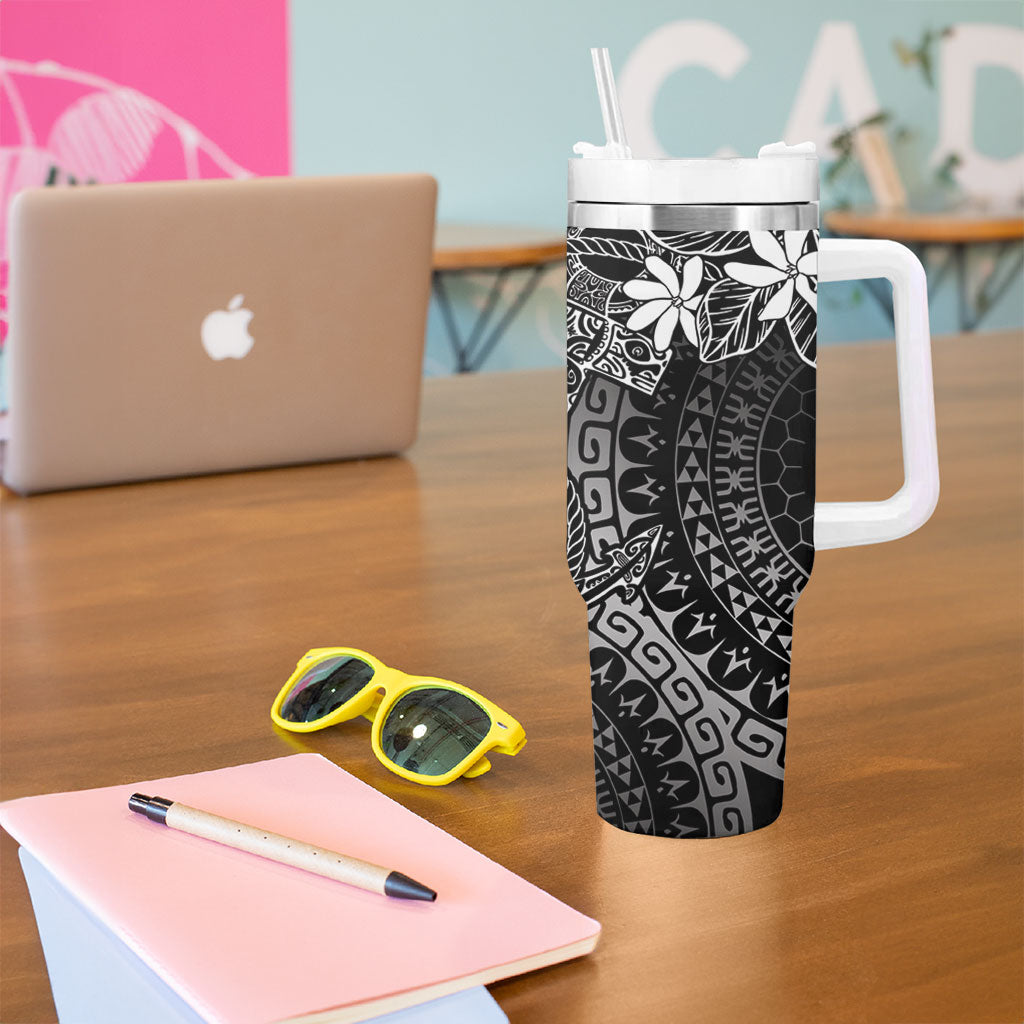 Black Kuki Airani Tapakau Tumbler With Handle Tribal Anchor Mix Tiare