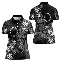 Black Kuki Airani Tapakau Women Polo Shirt Tribal Anchor Mix Tiare