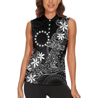 Black Kuki Airani Tapakau Women Sleeveless Polo Shirt Tribal Anchor Mix Tiare LT7 - Polynesian Pride