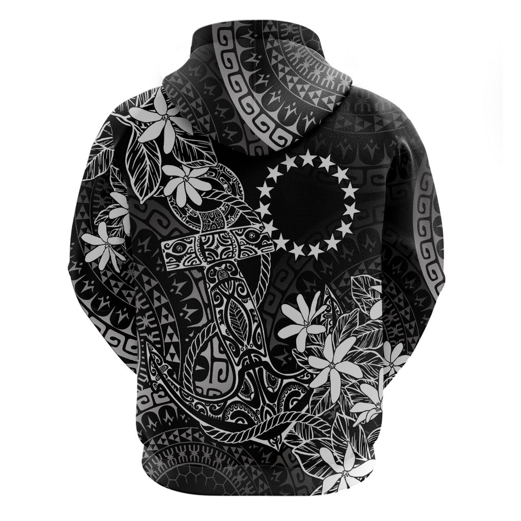 Black Kuki Airani Tapakau Zip Hoodie Tribal Anchor Mix Tiare