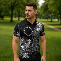 Black Kuki Airani Tapakau Zipper Polo Shirt Tribal Anchor Mix Tiare