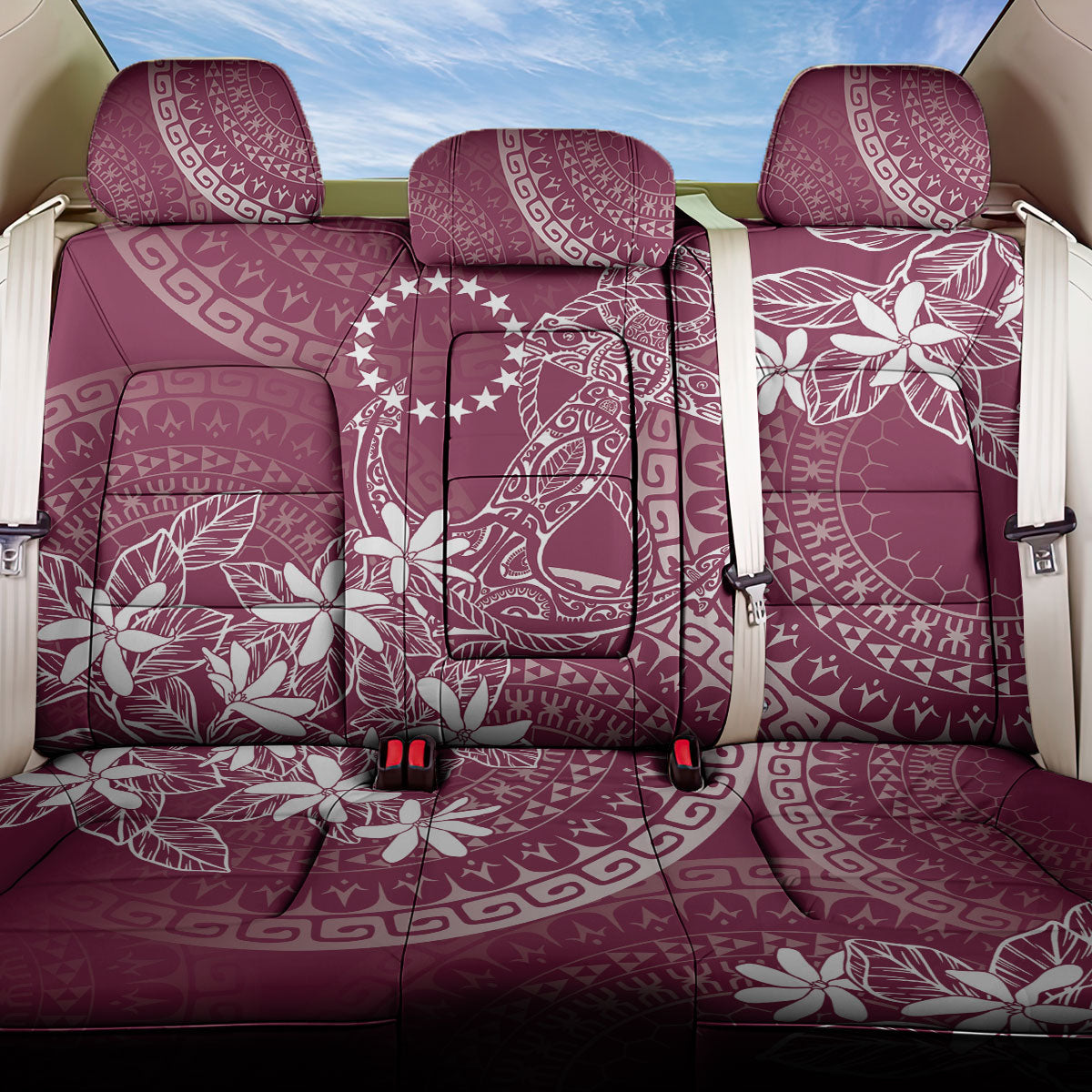 Maroon Kuki Airani Tapakau Back Car Seat Cover Tribal Anchor Mix Tiare