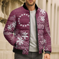 Maroon Kuki Airani Tapakau Bomber Puffer Jacket Tribal Anchor Mix Tiare