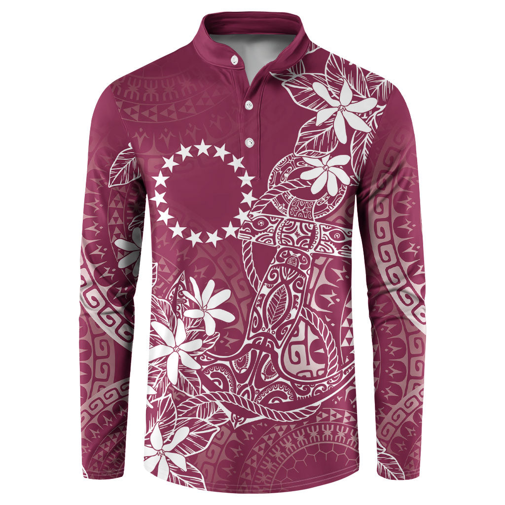 Maroon Kuki Airani Tapakau Button Sweatshirt Tribal Anchor Mix Tiare