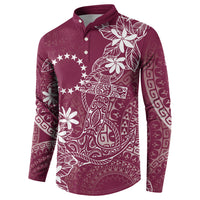 Maroon Kuki Airani Tapakau Button Sweatshirt Tribal Anchor Mix Tiare