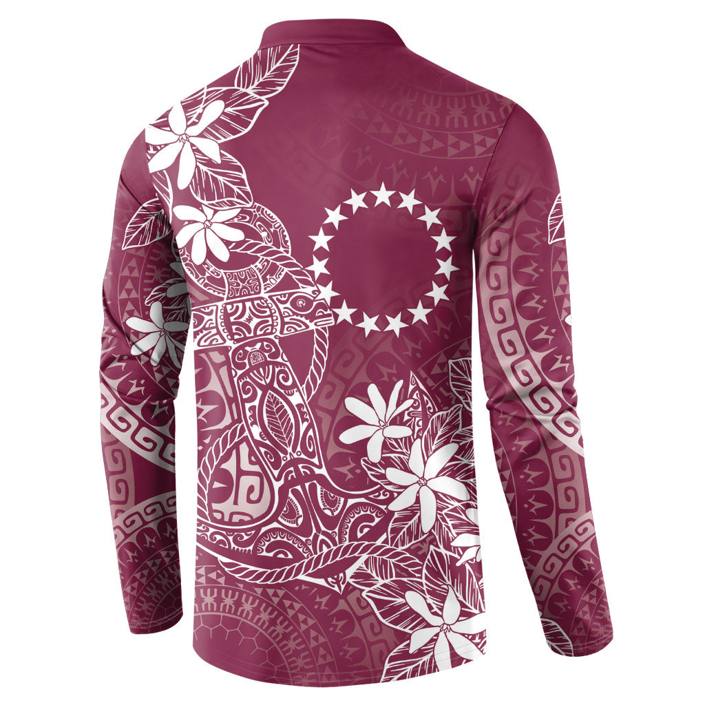 Maroon Kuki Airani Tapakau Button Sweatshirt Tribal Anchor Mix Tiare