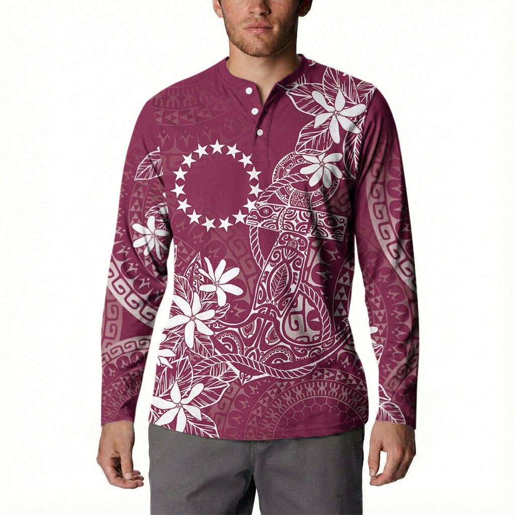 Maroon Kuki Airani Tapakau Button Sweatshirt Tribal Anchor Mix Tiare