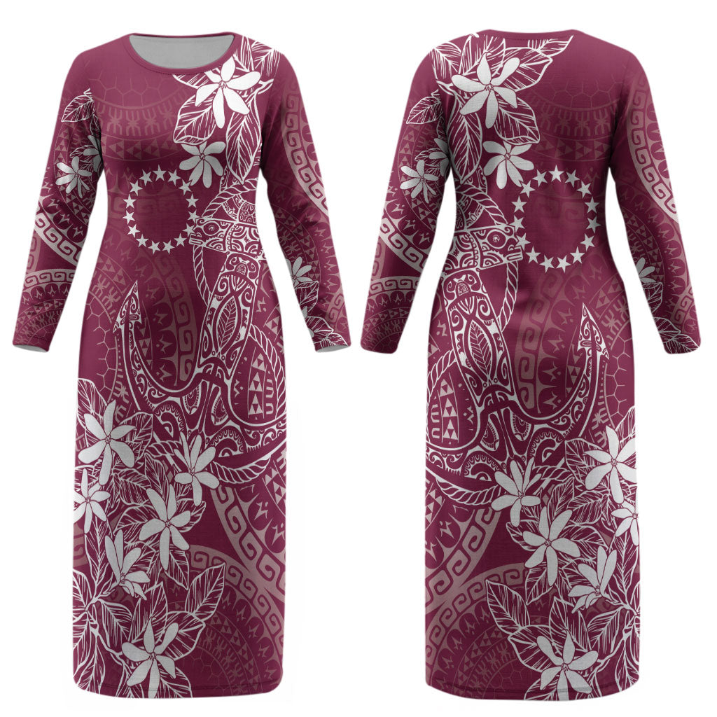 Maroon Kuki Airani Tapakau Couples Matching Long Sleeve Bodycon Dress and Hawaiian Shirt Tribal Anchor Mix Tiare LT7 - Polynesian Pride