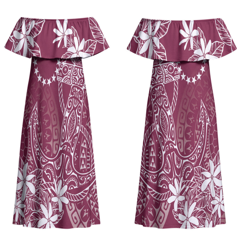 Maroon Kuki Airani Tapakau Couples Matching Off Shoulder Maxi Dress and Hawaiian Shirt Tribal Anchor Mix Tiare LT7 - Polynesian Pride