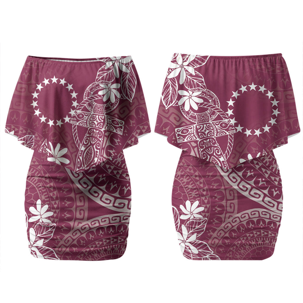 Maroon Kuki Airani Tapakau Couples Matching Off Shoulder Short Dress and Long Sleeve Button Shirt Tribal Anchor Mix Tiare LT7 - Polynesian Pride
