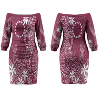 Maroon Kuki Airani Tapakau Couples Matching Off The Shoulder Long Sleeve Dress and Hawaiian Shirt Tribal Anchor Mix Tiare LT7 - Polynesian Pride