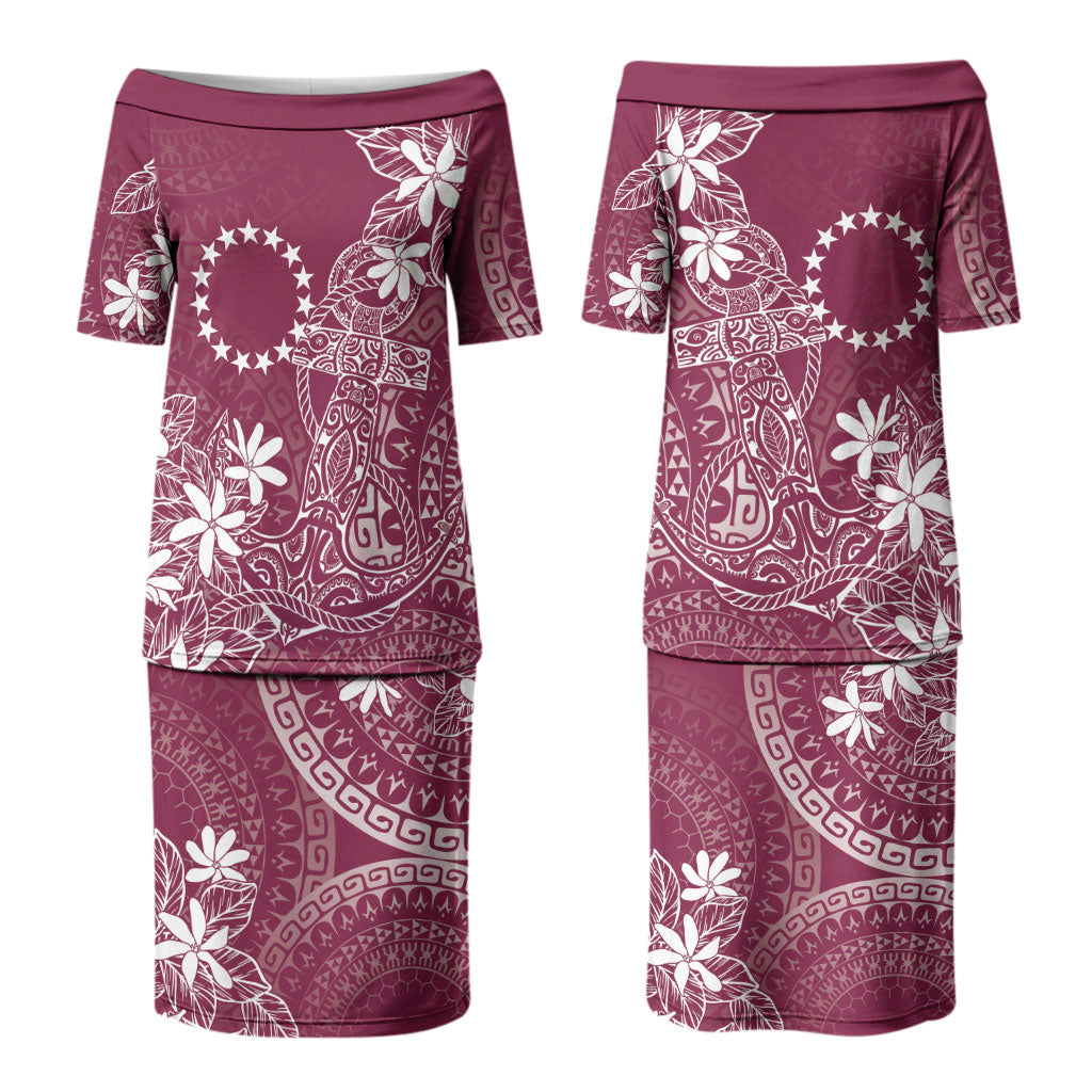 Maroon Kuki Airani Tapakau Couples Matching Puletasi and Long Sleeve Button Shirt Tribal Anchor Mix Tiare LT7 - Polynesian Pride