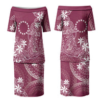 Maroon Kuki Airani Tapakau Couples Matching Puletasi and Long Sleeve Button Shirt Tribal Anchor Mix Tiare LT7 - Polynesian Pride