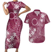 Maroon Kuki Airani Tapakau Couples Matching Short Sleeve Bodycon Dress and Hawaiian Shirt Tribal Anchor Mix Tiare LT7 Maroon - Polynesian Pride
