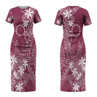 Maroon Kuki Airani Tapakau Couples Matching Short Sleeve Bodycon Dress and Hawaiian Shirt Tribal Anchor Mix Tiare LT7 - Polynesian Pride