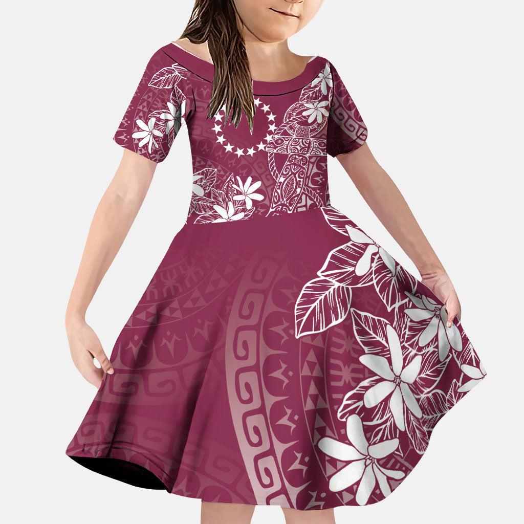 Maroon Kuki Airani Tapakau Family Matching Mermaid Dress and Hawaiian Shirt Tribal Anchor Mix Tiare LT7 Daughter's Dress Maroon - Polynesian Pride