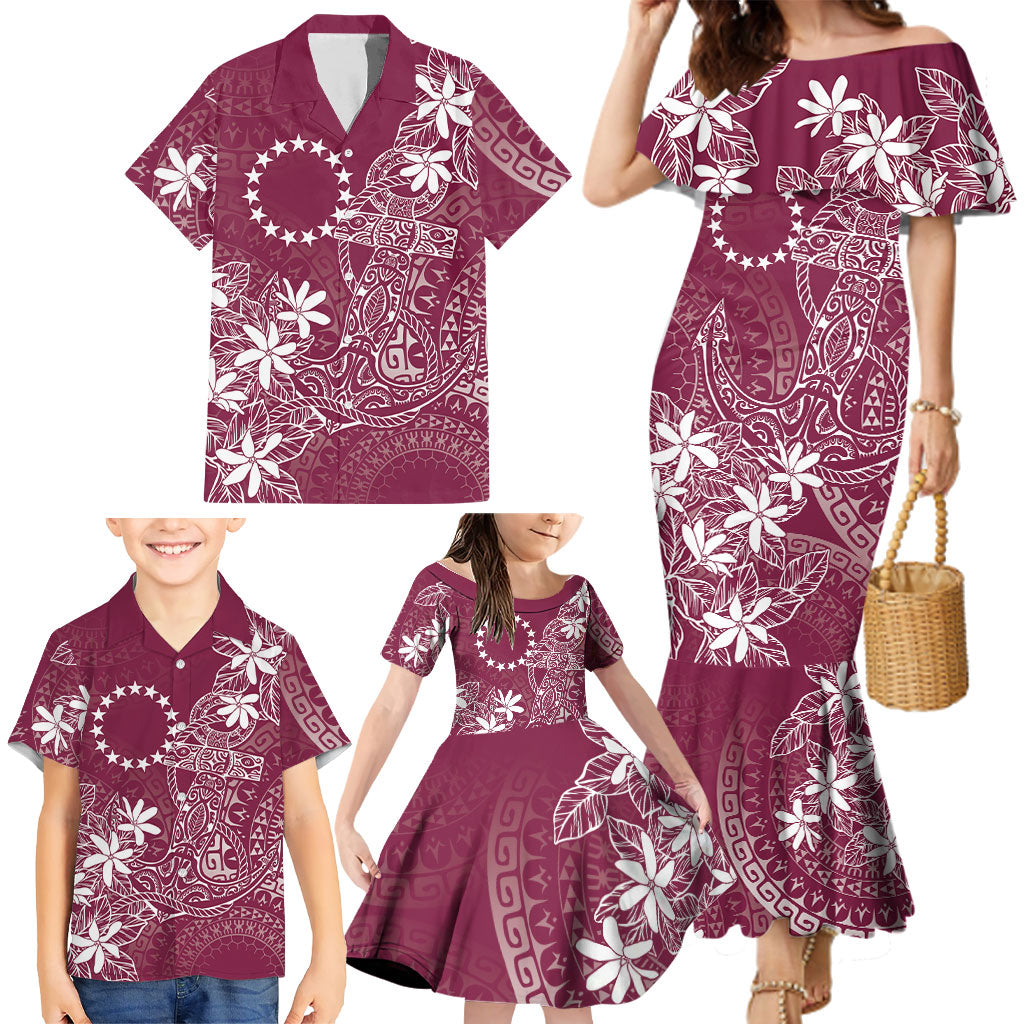 Maroon Kuki Airani Tapakau Family Matching Mermaid Dress and Hawaiian Shirt Tribal Anchor Mix Tiare