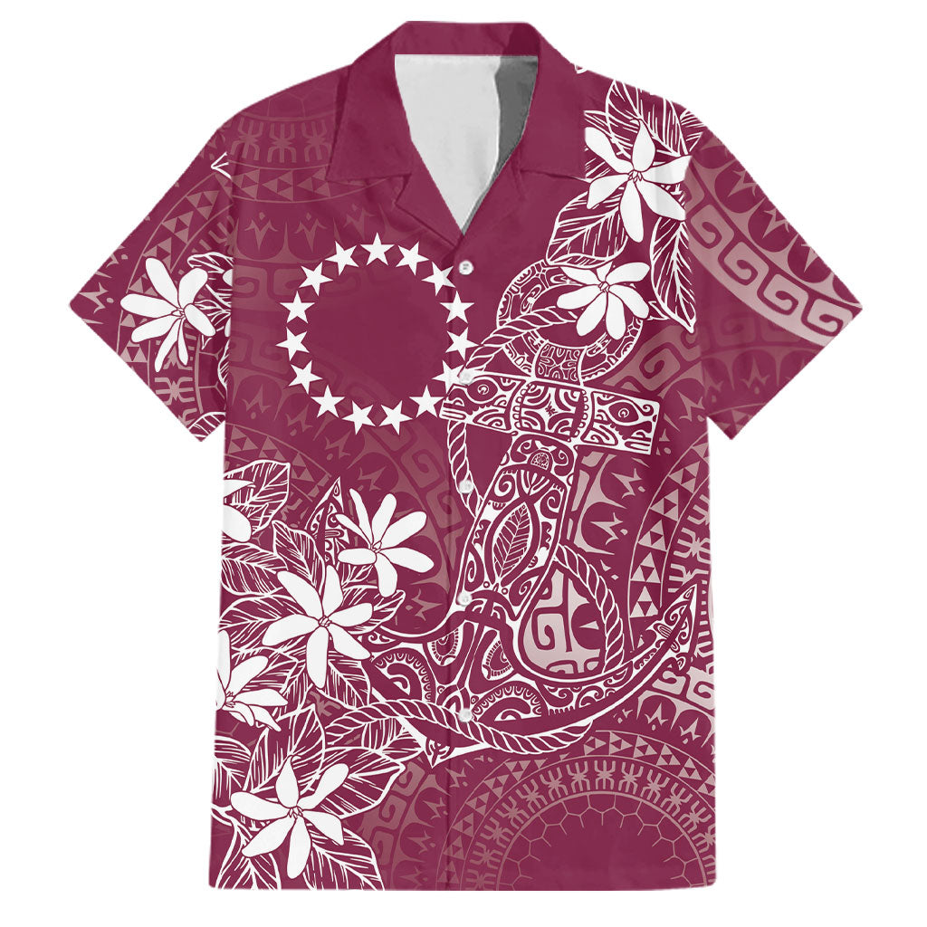 Maroon Kuki Airani Tapakau Family Matching Off Shoulder Maxi Dress and Hawaiian Shirt Tribal Anchor Mix Tiare LT7 Dad's Shirt - Short Sleeve Maroon - Polynesian Pride