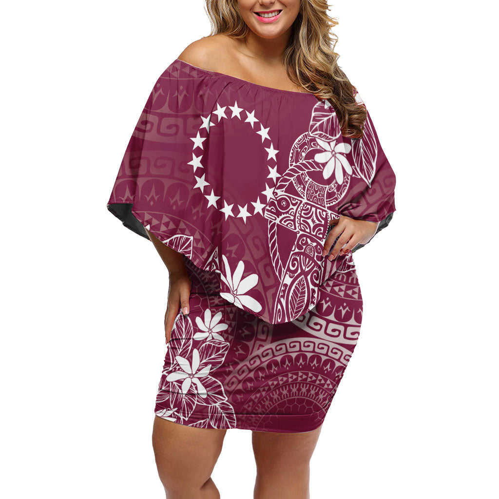 Maroon Kuki Airani Tapakau Family Matching Off Shoulder Short Dress and Hawaiian Shirt Tribal Anchor Mix Tiare LT7 Mom's Dress Maroon - Polynesian Pride