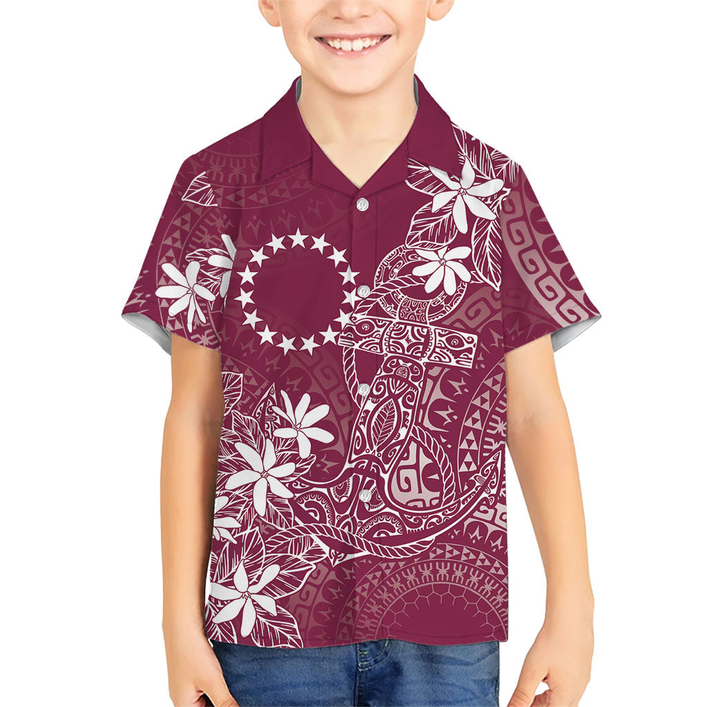 Maroon Kuki Airani Tapakau Family Matching Off Shoulder Short Dress and Hawaiian Shirt Tribal Anchor Mix Tiare LT7 Son's Shirt Maroon - Polynesian Pride