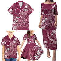 Maroon Kuki Airani Tapakau Family Matching Puletasi and Hawaiian Shirt Tribal Anchor Mix Tiare LT7 - Polynesian Pride